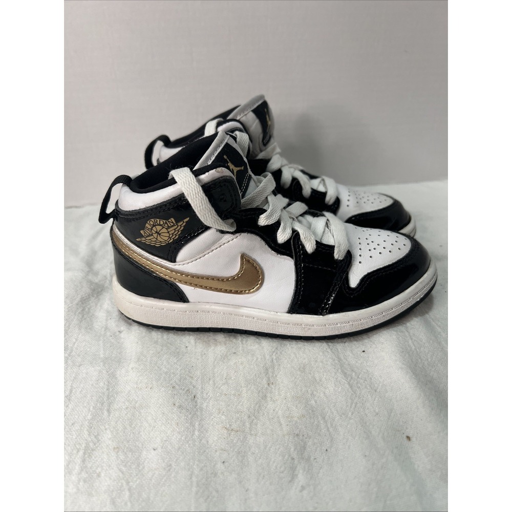 Air Jordan 1 Mid SE Black Metallic Gold Patent Leather, Size 12C - BQ6932-007